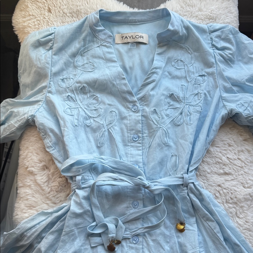Taylor 2P Sky Blue Floral Dress with Belt